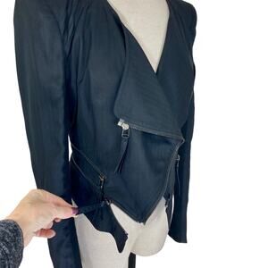 Mcginn black silk moto jacket, womens medium convertible crop asymmetrical coat